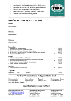 MENÜPLAN - vom 18.07.- 23.07.2016 Neu
