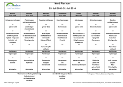 Menü Plan vom 25. Juli 2016