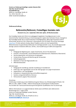 Stellenausschreibung ReferentIn Linz - FSJ