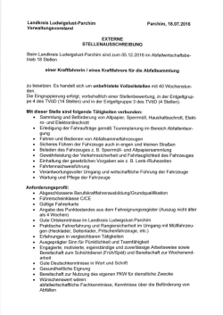 2016-07-20 Öffentliche Stellenausschreibung Kraftfahrerin/Kraftfahrer