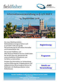 Informationsveranstaltung zu &sect; 137h SGB V 15. September 2016