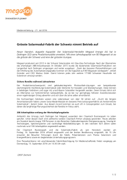 Gr&ouml;sste Solarmodul-Fabrik der Schweiz nimmt Betrieb auf