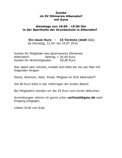 Zumba im SV Ditmarsia Albersdorf mit Gyna dienstags von 18.00
