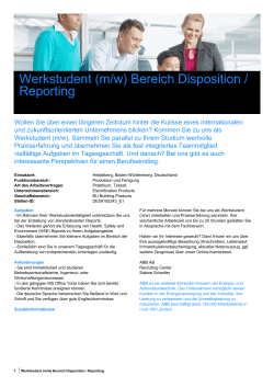 Werkstudent (m/w) Bereich Disposition / Reporting