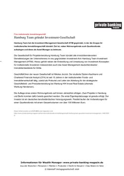Hamburg Team gr&uuml;ndet Investment-Gesellschaft