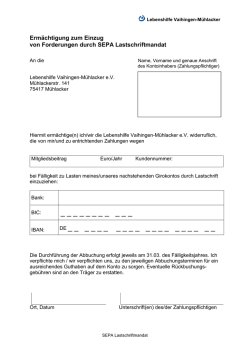 Einzugsermächtigung Lehi SEPA - Lebenshilfe Vaihingen