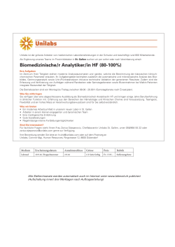 Biomedizinische/r Analytiker/in HF (80-100%)