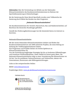 Information &uuml;ber die Verwendung von Mitteln aus der Nationalen