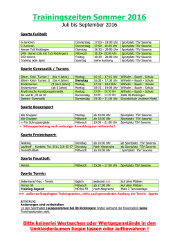 Trainingszeiten Sommer 2016