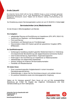 Gro&szlig;e Zukunft! Servicetechniker (m/w) Medizintechnik
