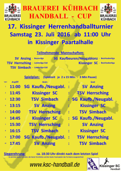 Spielplan Herren-Turnier - Kissinger SC | Handball