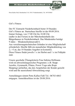 Girl`s Fitness Der FC Eintracht Niederheimbach bietet 10 Stunden