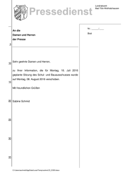 Sitzung Schul- und Bauausschuss verschoben