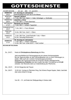 IN DER WOCHE 24. Juli BIS 31. Juli 2016 SONNTAG 24.07. 17