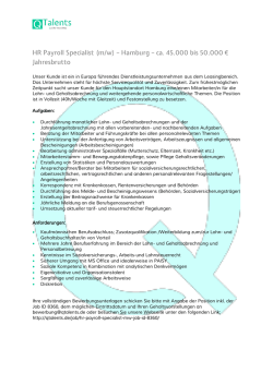 HR Payroll Specialist (m/w) – Hamburg – ca. 45.000 bis
