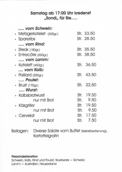 Grillkarte - Restaurant Riva Laax