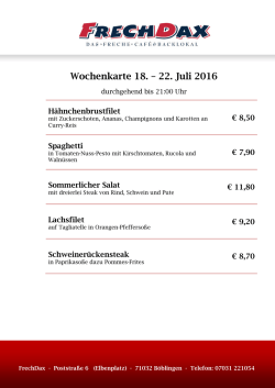 Wochenkarte 18. – 22. Juli 2016