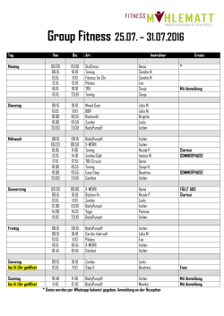 Group Fitness 25.07. &ndash; 31.07.2016