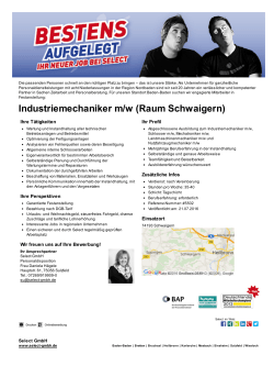 Industriemechaniker m/w (Raum Schwaigern)