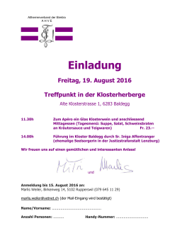 Einladung Freitag, 19. August 2016 Treffpunkt in der Klosterherberge