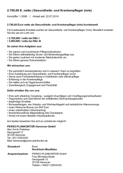2.700,00 E. netto | Gesundheits- und Krankenpfleger (m
