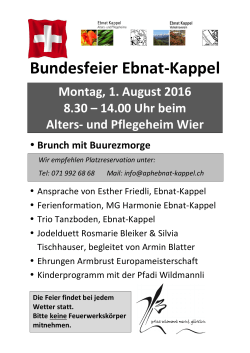 Bundesfeier Ebnat-Kappel Montag, 1. August 2016 8.30