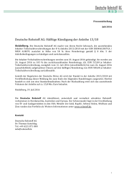 Deutsche Rohstoff AG: Hälftige Kündigung der Anleihe 13/18