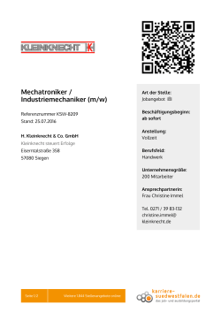 Mechatroniker / Industriemechaniker (m/w)