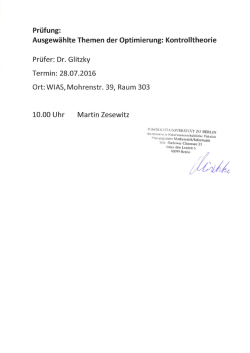 Ausgewählte Themen der Optimierung: Kontrolltheorie (Dr. Glitzky