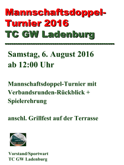 Einladung zum Mannschaftsdoppel-Turnier am Samstag, den 6. 8