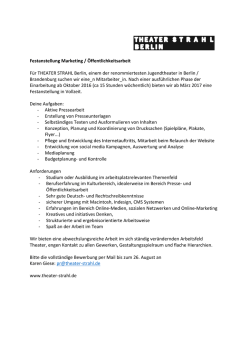 Festanstellung Marketing / &Ouml;ffentlichkeitsarbeit F&uuml;r THEATER