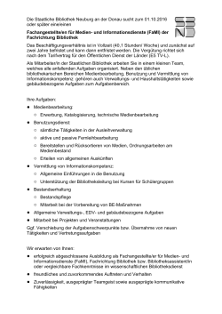 Die Staatliche Bibliothek Neuburg an der Donau sucht zum 01.10