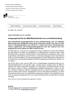 A-5761/2014: Ausgangskontrolle bei SBB