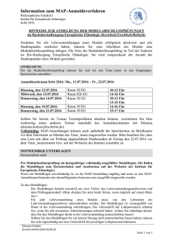 Information zum MAP-Anmeldeverfahren im Sommersemester 2016