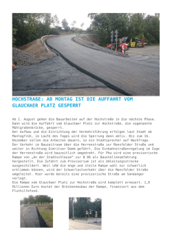 Hochstra&szlig;e: ab Montag ist die Auffahrt vom