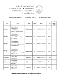 Schulbuchliste Klasse 1 Schuljahr 2016/2017 Frau Erika Steinbach