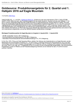 Goldsource: Produktionsergebnis f&uuml;r 2. Quartal und 1