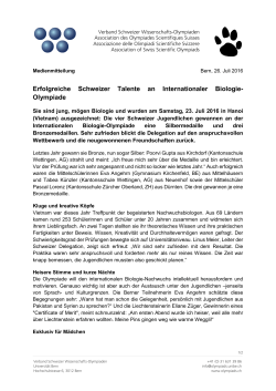 Medienmitteilung 26. Juli 2016 - Verband Schweizer Wissenschafts