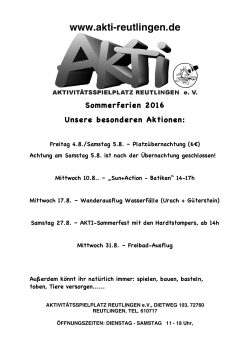 Sommerferien 2016 - Aktivitätsspielplatz Reutlingen eV