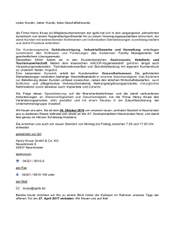 Liebe Kundin, lieber Kunde, liebe Gesch&auml;ftsfreunde, die