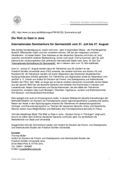 Die Welt zu Gast in Jena Internationaler Sommerkurs f&uuml;r