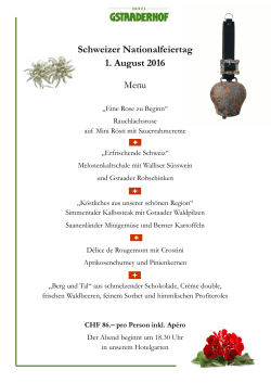 Schweizer Nationalfeiertag 1. August 2016 Menu