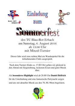 des TC Blau-Rot Erbach am Samstag, 6. August 2016 ab 13.00 Uhr