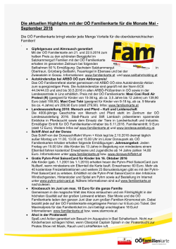 Highlights der O&Ouml; Familienkarte Mai bis September