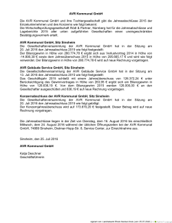 Jahresabschluss der AVR Kommunal GmbH - Rhein-Neckar