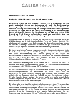 Halbjahr 2016: Umsatz- und Gewinnwachstum