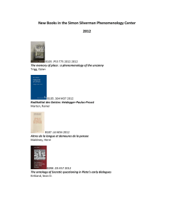 New Books in the Simon Silverman Phenomenology Center 2012