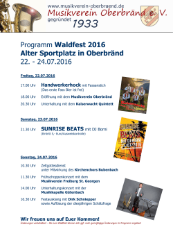 Programm Waldfest 2016 Alter Sportplatz in Oberbränd 22.