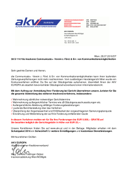 Wien, 28.07.2016/DT 38 S 114/16s Insolvenz Communicate+