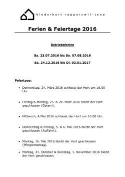 Jahresferien 2016 - Kinderhort Rapperswil-Jona